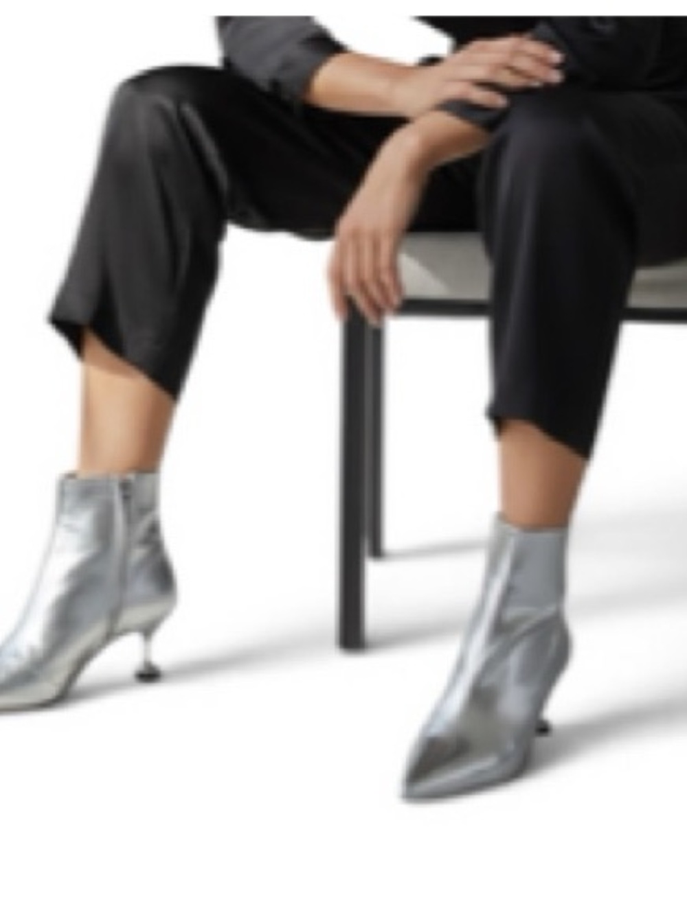 Metallic Silver Ankle Boots - Elegant Women's Pointed Toe Booties